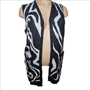 Cato Black /White Abstract Swirl Knit Cardigan Vest, Women's Size XL